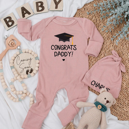 Congrats Daddy Baby Bodysuit Graduation Gift for New Dad from Baby Black Cap Yellow Tassel Newborn Romper First Father's Day Outfit
