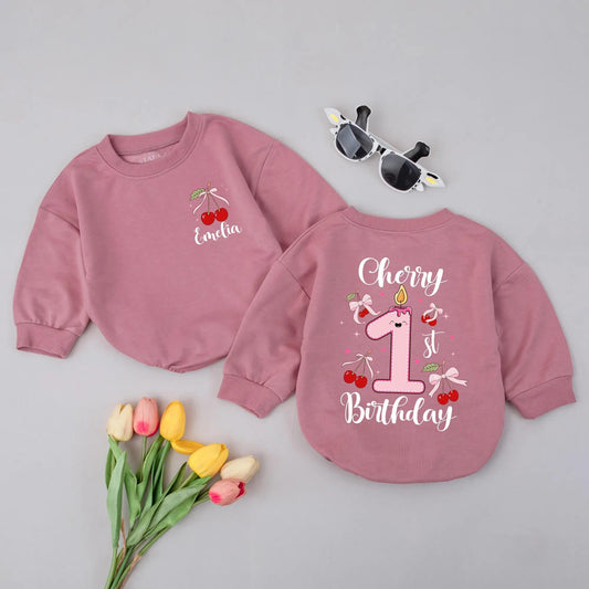 Personalized Cherry 1st Birthday Romper for Baby Girl, Cute Toddler Outfit, Funny Party Clothes, Baby Shower Gift, Cozy Romper