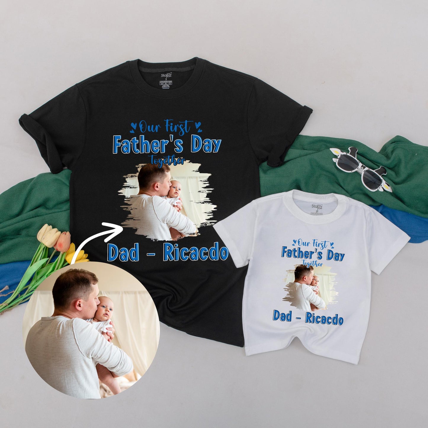 Custom Photo & Name Daddy and Me Shirt for First Father’s Day Gift Sweet Matching Outfit for Baby Boy Fun Daddy Memories