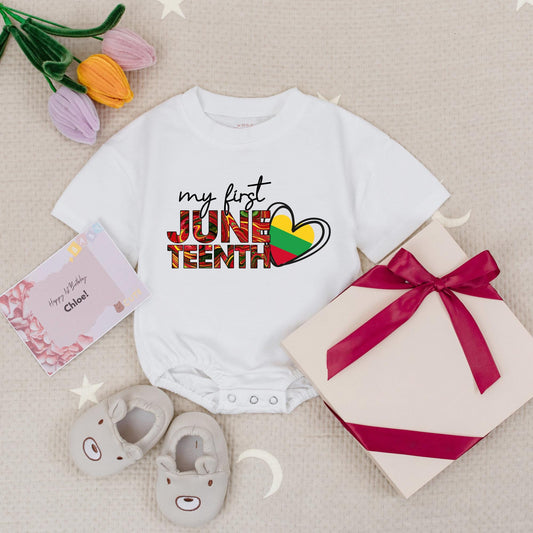 My First Juneteenth Baby Romper Festive Red Yellow Green Stripes Lithuanian Flag Heart Black Boy Girl Bodysuit Independence Day Gift
