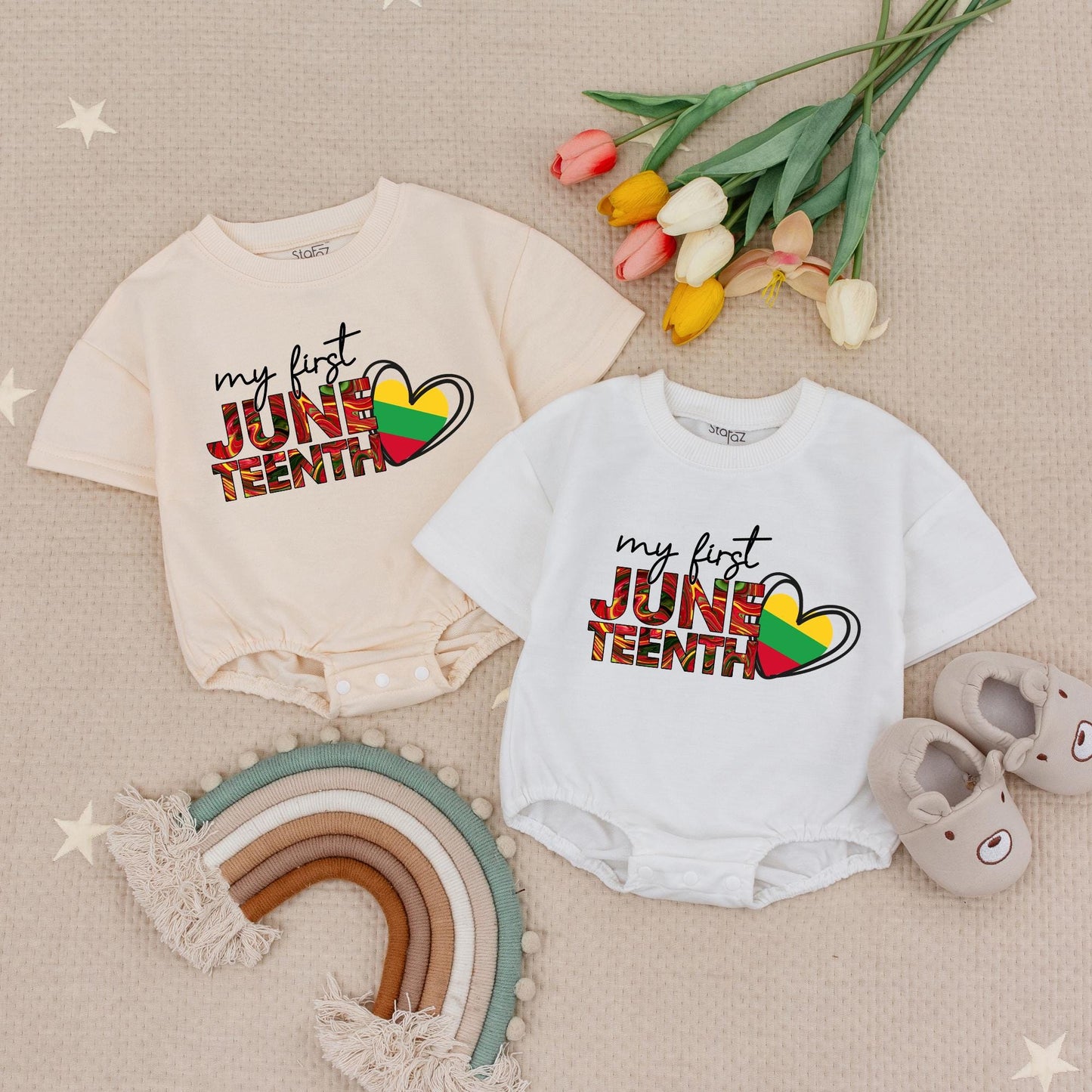 My First Juneteenth Baby Romper Festive Red Yellow Green Stripes Lithuanian Flag Heart Black Boy Girl Bodysuit Independence Day Gift