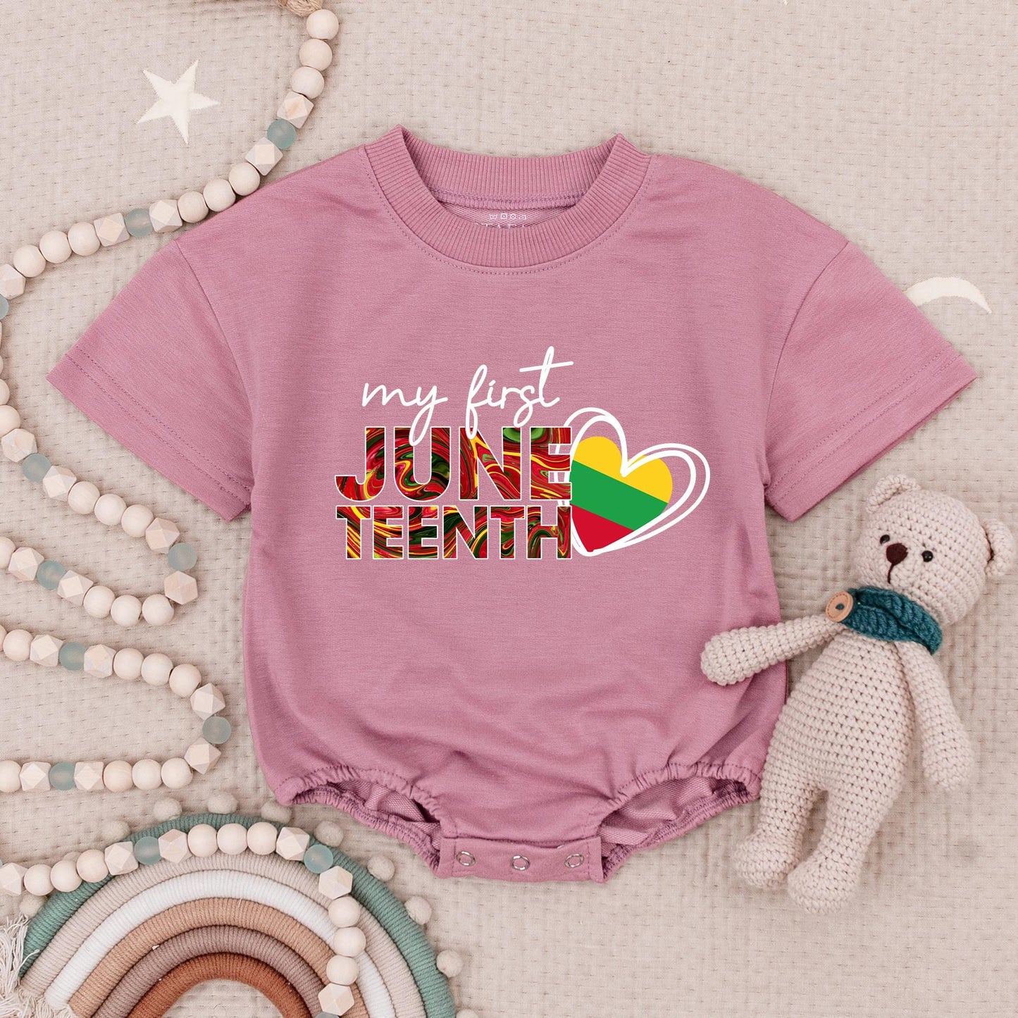 My First Juneteenth Baby Romper Festive Red Yellow Green Stripes Lithuanian Flag Heart Black Boy Girl Bodysuit Independence Day Gift