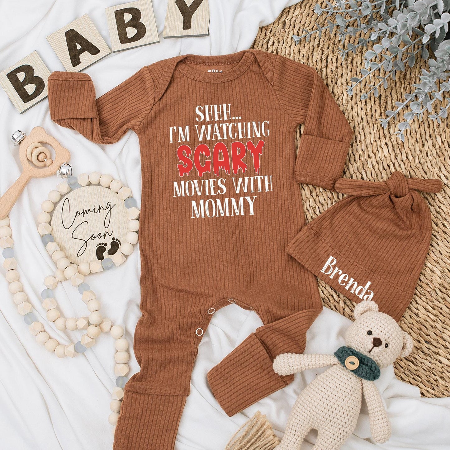 Shhh... Watching Scary Movies With Mommy Baby Bodysuit, Funny Halloween Outfit for Baby Boy or Girl, Cute Newborn Shower Gift