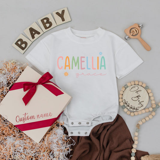 Custom Pastel Name Bubble Romper for Baby Girls a Soft Personalized Newborn Keepsake and Unique Baby Shower Gift