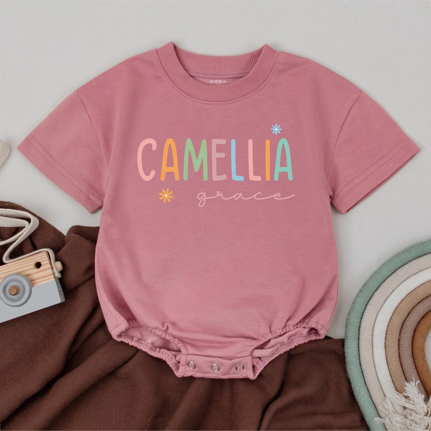 Custom Pastel Name Bubble Romper for Baby Girls a Soft Personalized Newborn Keepsake and Unique Baby Shower Gift
