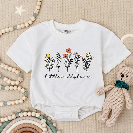 Little Wildflower Baby Romper with Delicate Floral Design Cute Baby Girl Outfit Newborn Gift Natural Simple Boho Style
