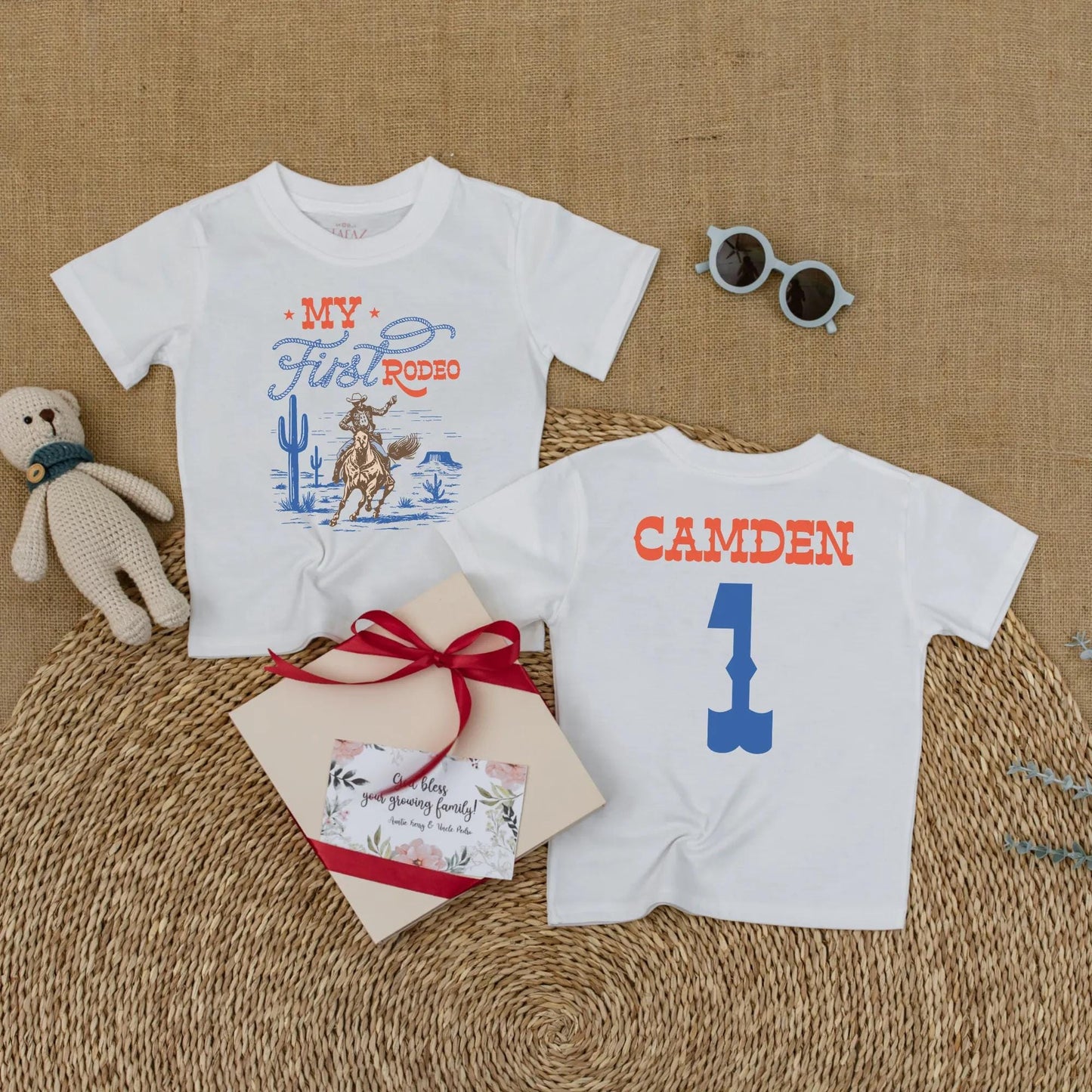 Custom My First Rodeo Baby Romper Personalized Wild West Cowboy Outfit Bubble Bodysuit for First Birthday Cowboy Theme Celebration Gift