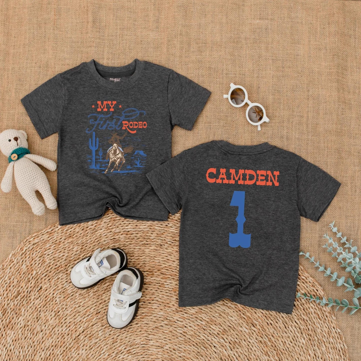 Custom My First Rodeo Baby Romper Personalized Wild West Cowboy Outfit Bubble Bodysuit for First Birthday Cowboy Theme Celebration Gift