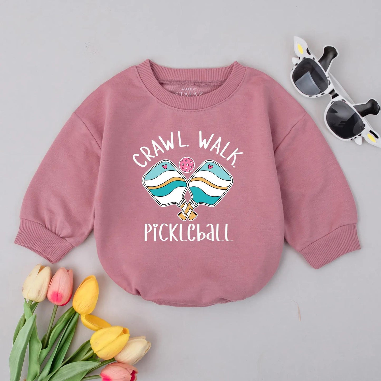 Crawl Walk Pickleball Baby Romper Fun Sport Bodysuit Cute Baby Gift Outfit for Boys Girls First Birthday Celebration