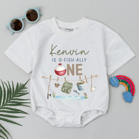 Personalized O-Fish-Ally One First Birthday Baby Boy Romper Custom Name Fishing Party Bodysuit Comfortable Soft Cotton Outfit Gift