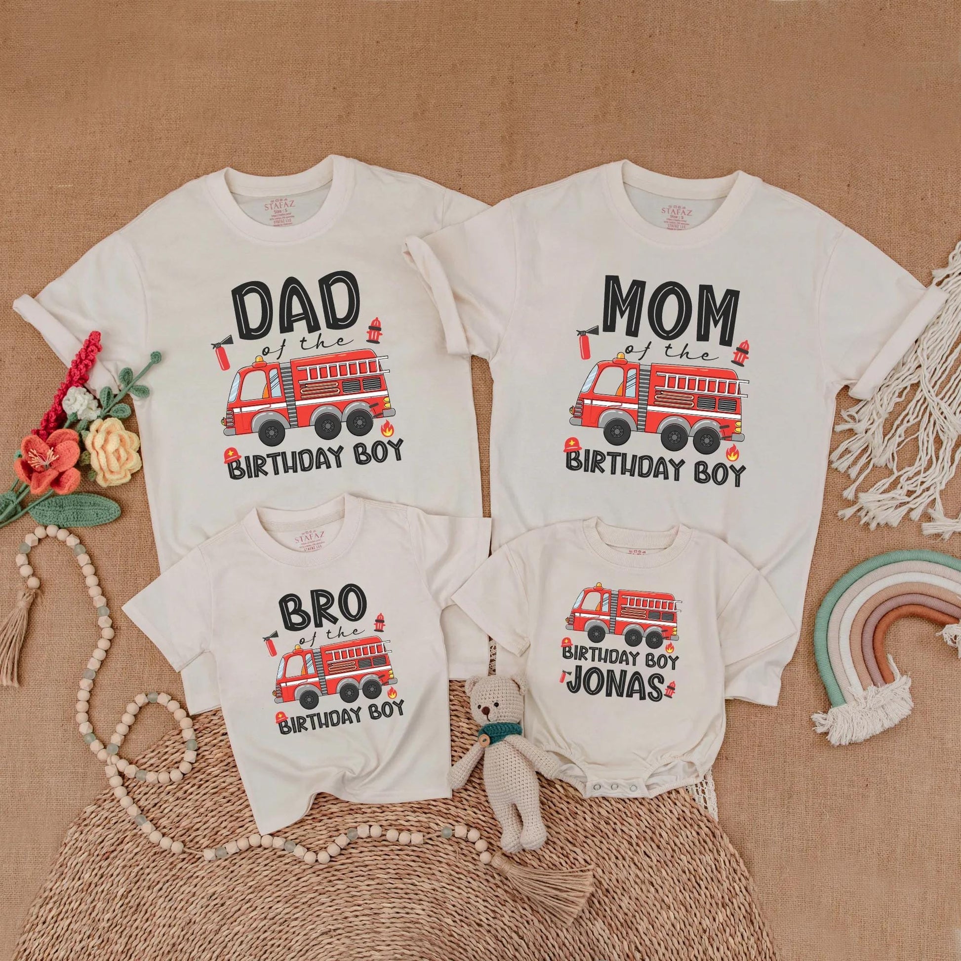 Fire Truck Birthday Matching Shirt Firefighter Family Celebration Outfit for Boys Kids First Birthday Party Gift