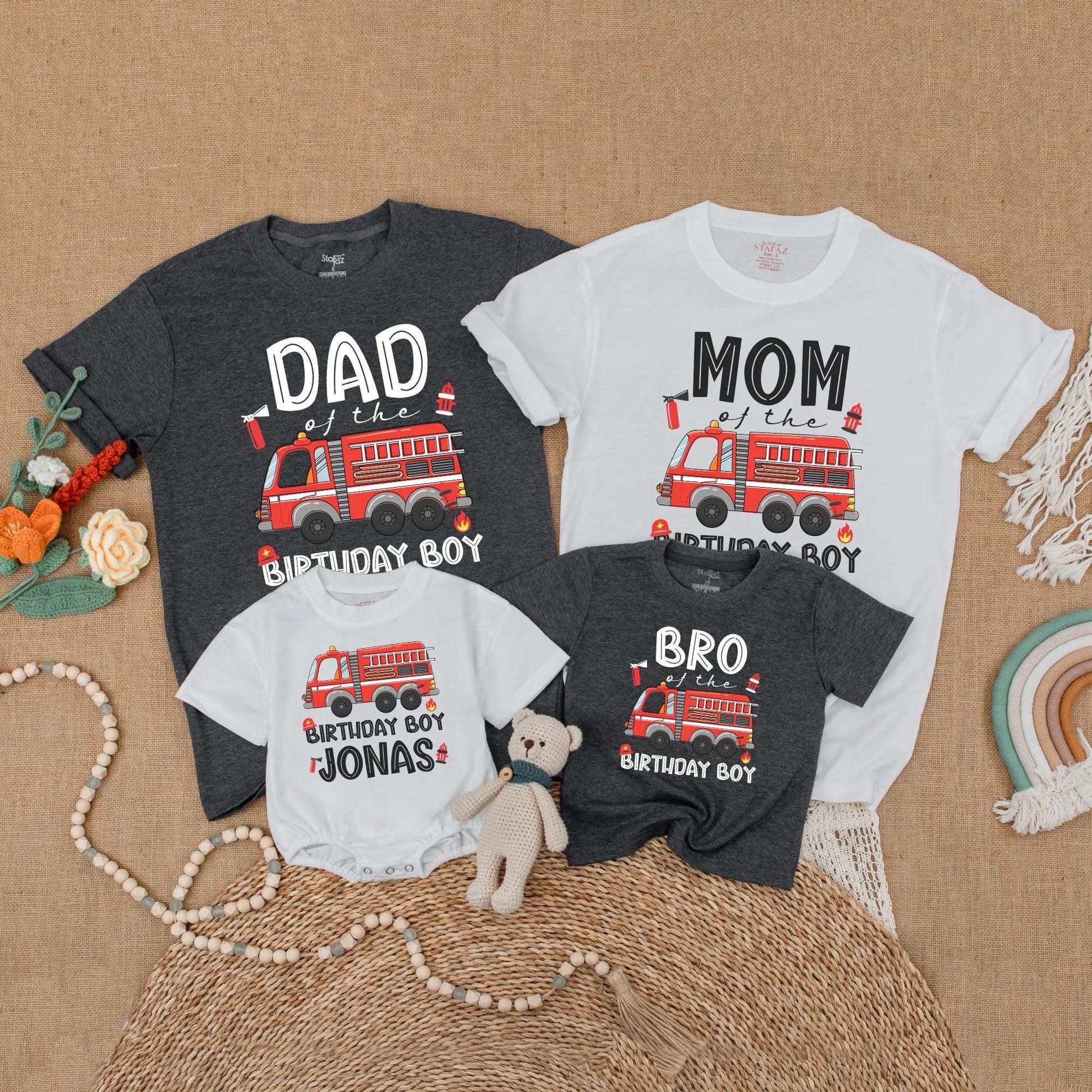 Fire Truck Birthday Matching Shirt Firefighter Family Celebration Outfit for Boys Kids First Birthday Party Gift