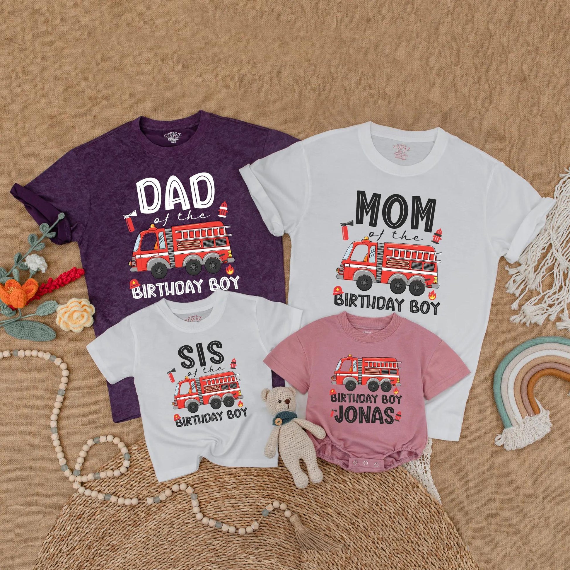 Fire Truck Birthday Matching Shirt Firefighter Family Celebration Outfit for Boys Kids First Birthday Party Gift