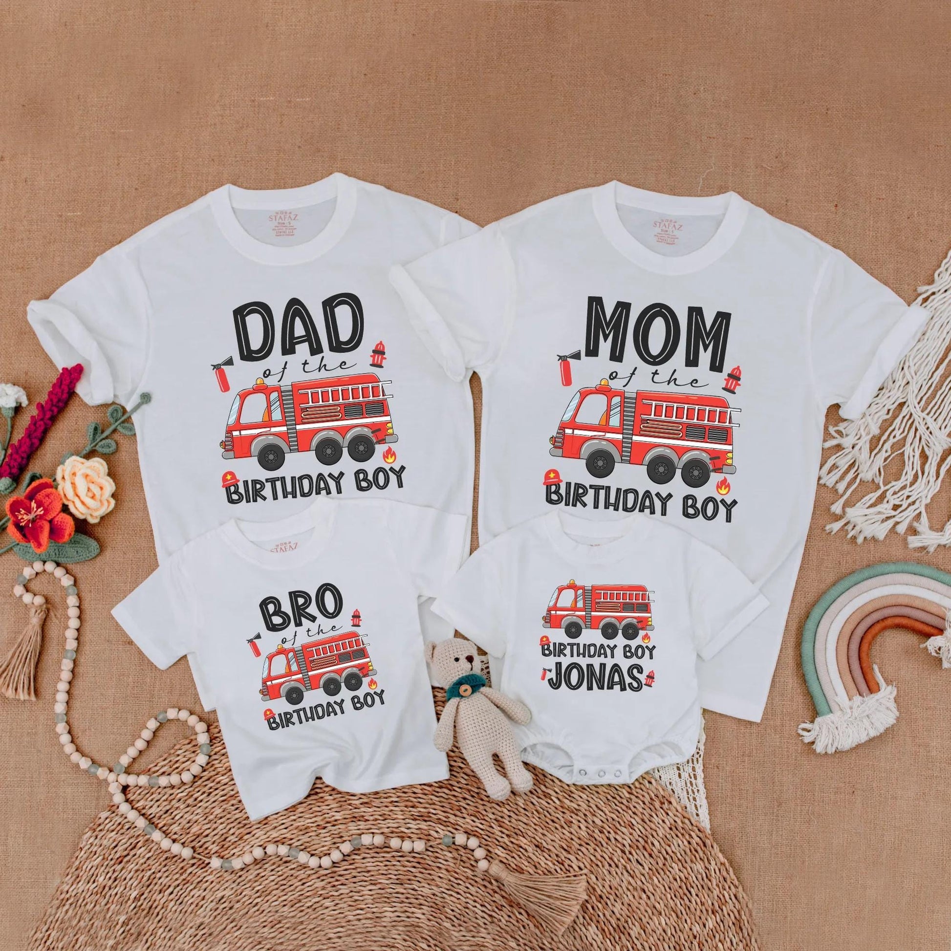 Fire Truck Birthday Matching Shirt Firefighter Family Celebration Outfit for Boys Kids First Birthday Party Gift
