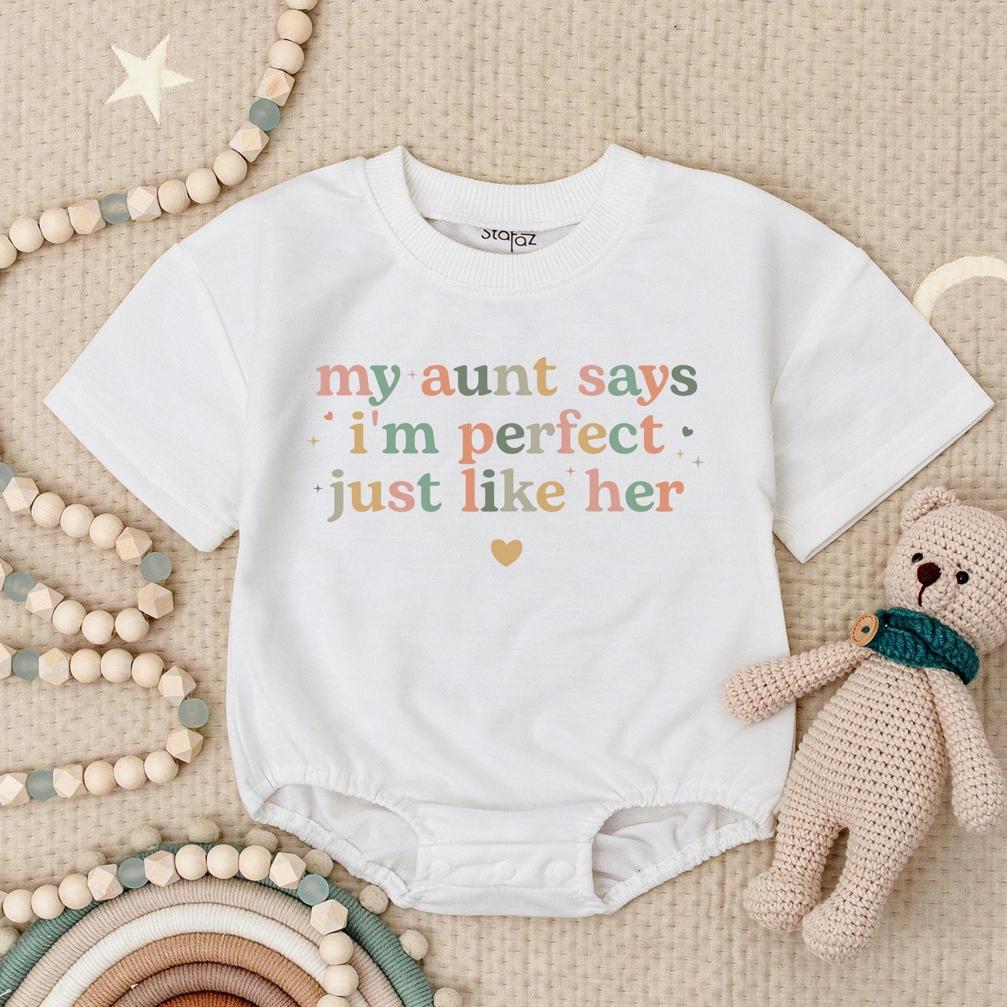 My Aunt Says I'm Perfect Baby Romper Gift for Niece/Nephew Cute Pastel Design, Auntie's Bestie Bodysuit Newborn