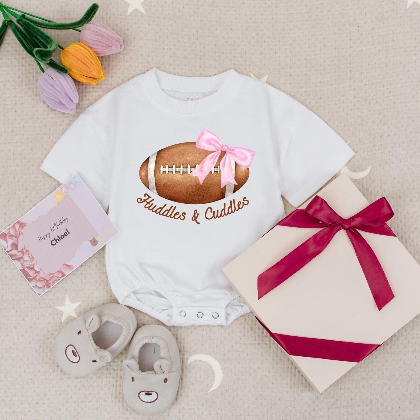 You Can Pass Me To Grandma Baby Romper Cute Football Bodysuit Gift for New Grandma Soft Pink Bow and Brown Football Design