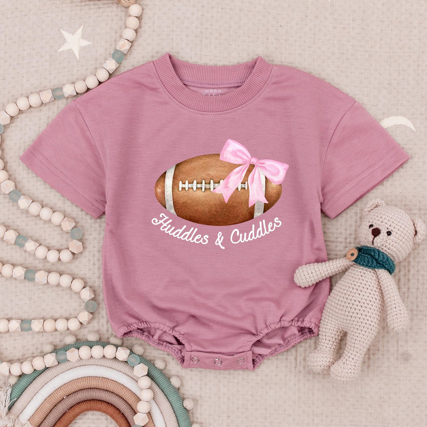 You Can Pass Me To Grandma Baby Romper Cute Football Bodysuit Gift for New Grandma Soft Pink Bow and Brown Football Design