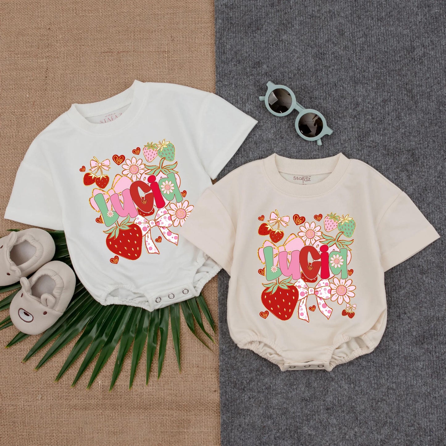 Personalized Strawberry Name Bubble Romper for Baby Girl: Sweet Berry 1st Birthday Outfit with Bow, Infant Shower Gift