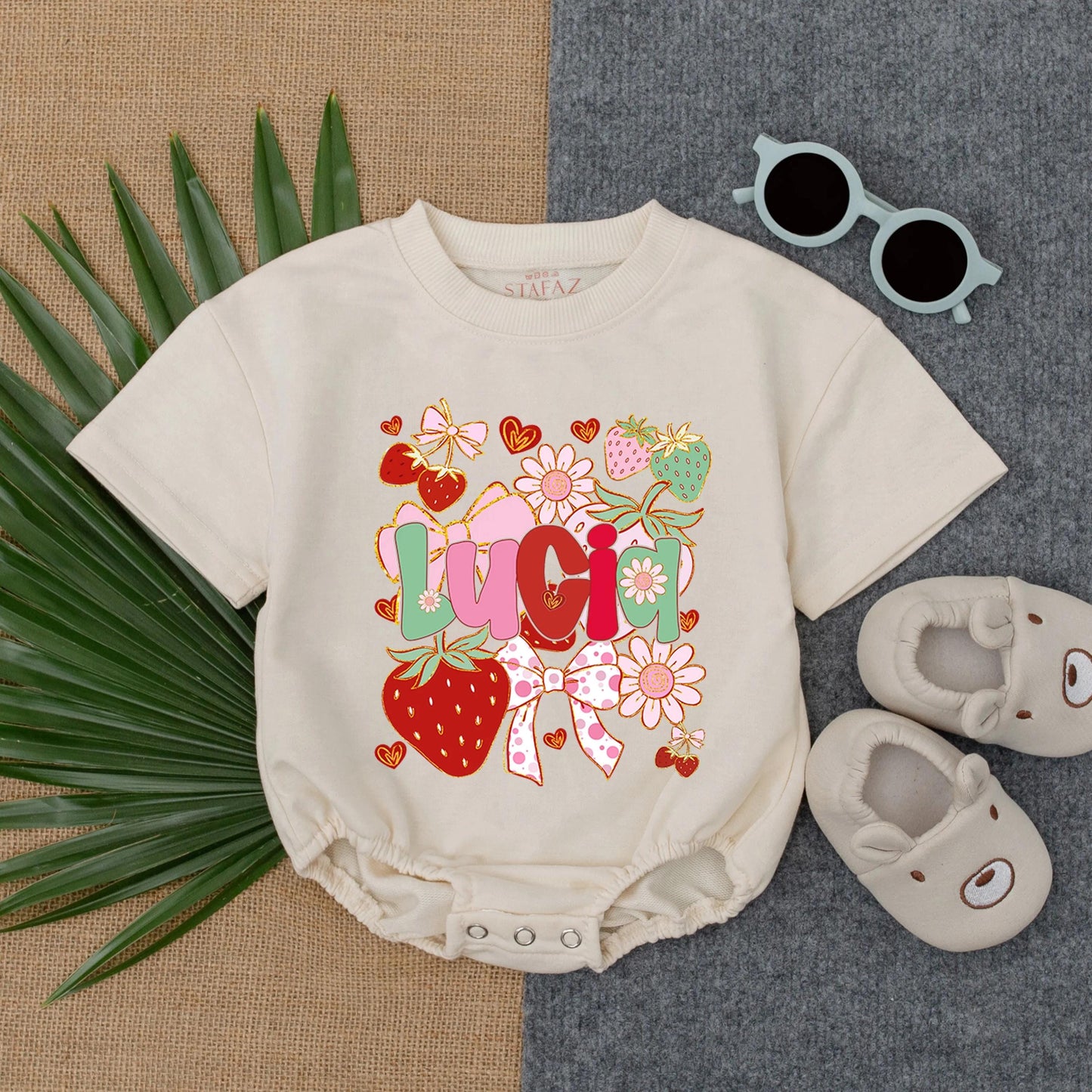 Personalized Strawberry Name Bubble Romper for Baby Girl: Sweet Berry 1st Birthday Outfit with Bow, Infant Shower Gift