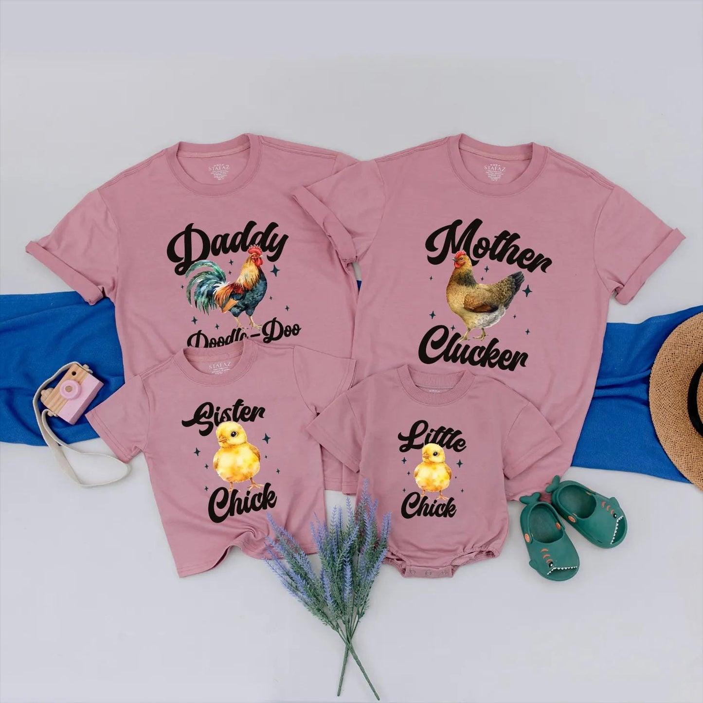 Matching Chicken Family Shirts: Daddy Rooster, Mother Hen, & Little Chick Baby Bodysuit - Farm Birthday Outfit