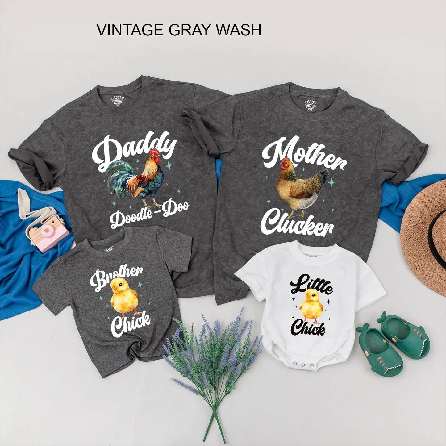 Matching Chicken Family Shirts: Daddy Rooster, Mother Hen, & Little Chick Baby Bodysuit - Farm Birthday Outfit