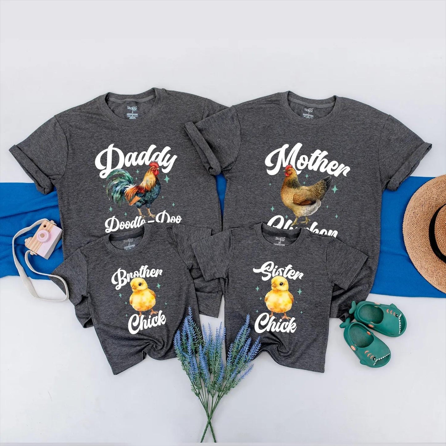 Matching Chicken Family Shirts: Daddy Rooster, Mother Hen, & Little Chick Baby Bodysuit - Farm Birthday Outfit