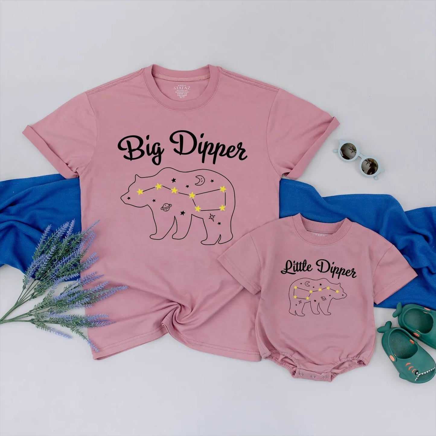 Big Dipper Little Dipper Matching Bear Family Shirts Custom Celestial Outfit for New Mom Dad Baby