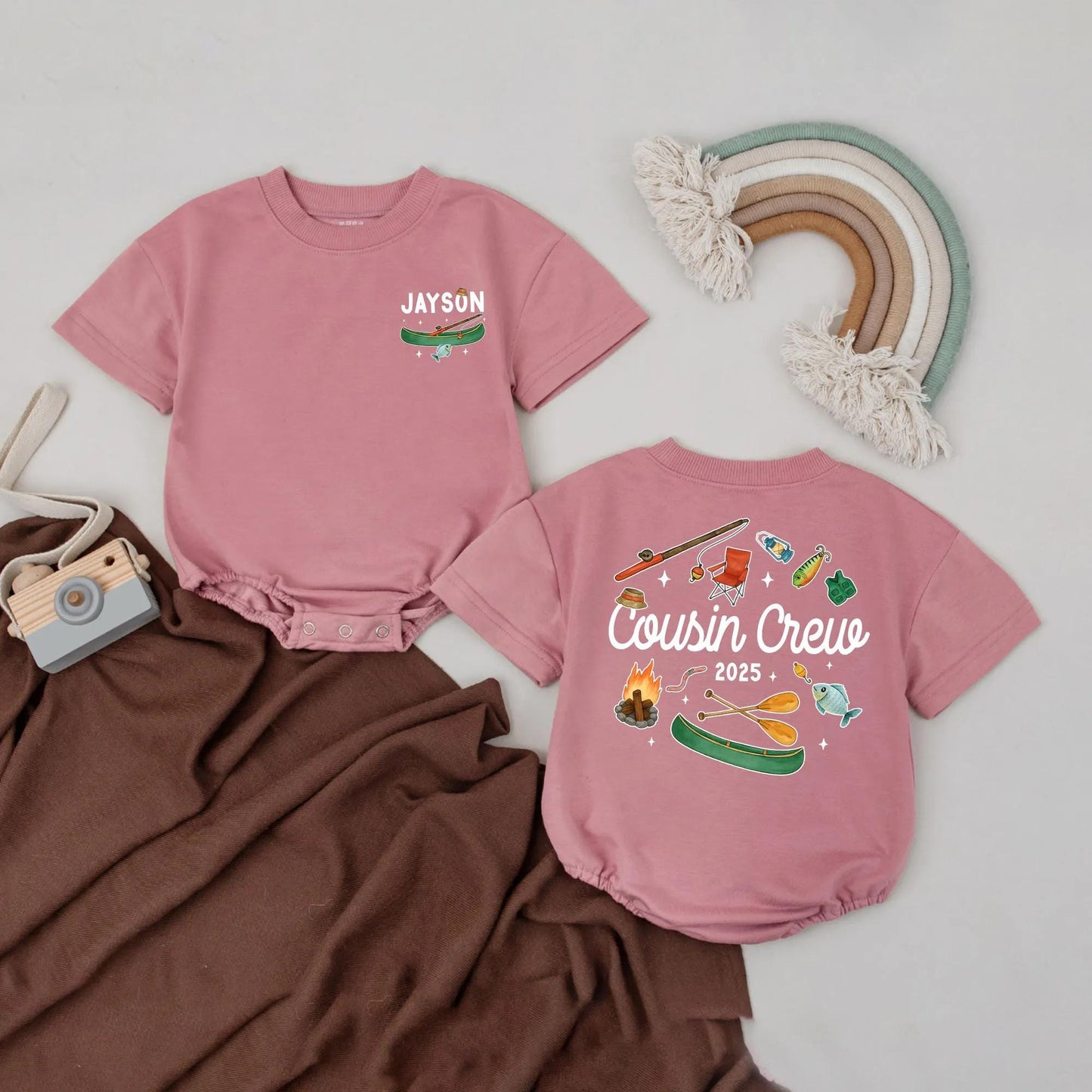 Personalized Cousin Crew Bubble Romper Camping Themed Baby Bodysuit Kids T-shirt Outfit 2025 Family Shower Gift for Infant