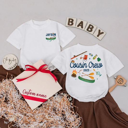 Personalized Cousin Crew Bubble Romper Camping Themed Baby Bodysuit Kids T-shirt Outfit 2025 Family Shower Gift for Infant