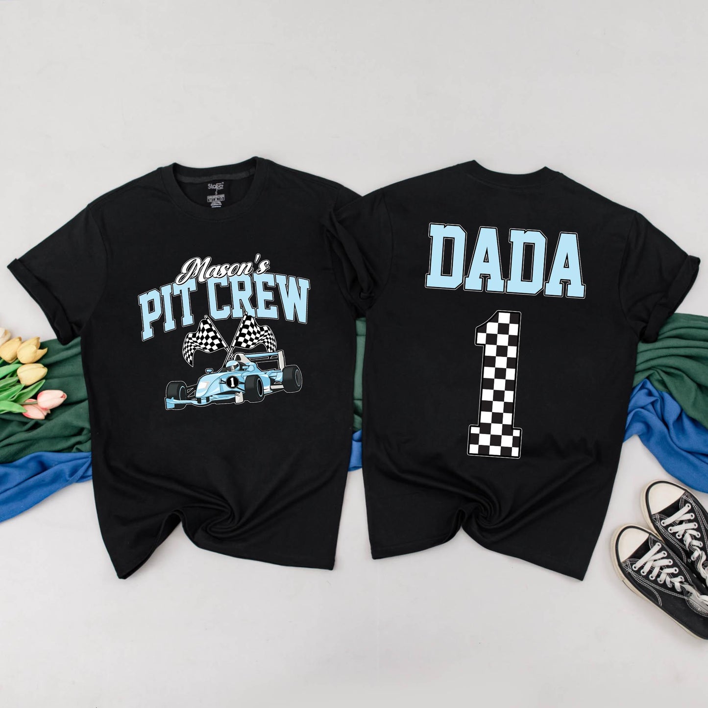 Matching Pit Crew Family Racing Shirts: Personalized 1st Birthday Boy Outfit, Fast One Race Car Theme Cotton Gift for Family