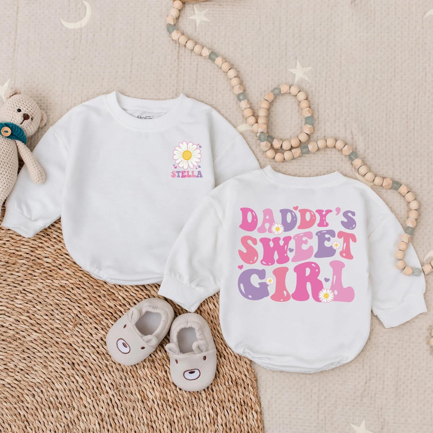 Custom Name Daddy's Sweet Girl Bubble Romper, Soft Infant Bodysuit for Summer Baby Girl Outfits, Adorable Father's Day Gift Idea
