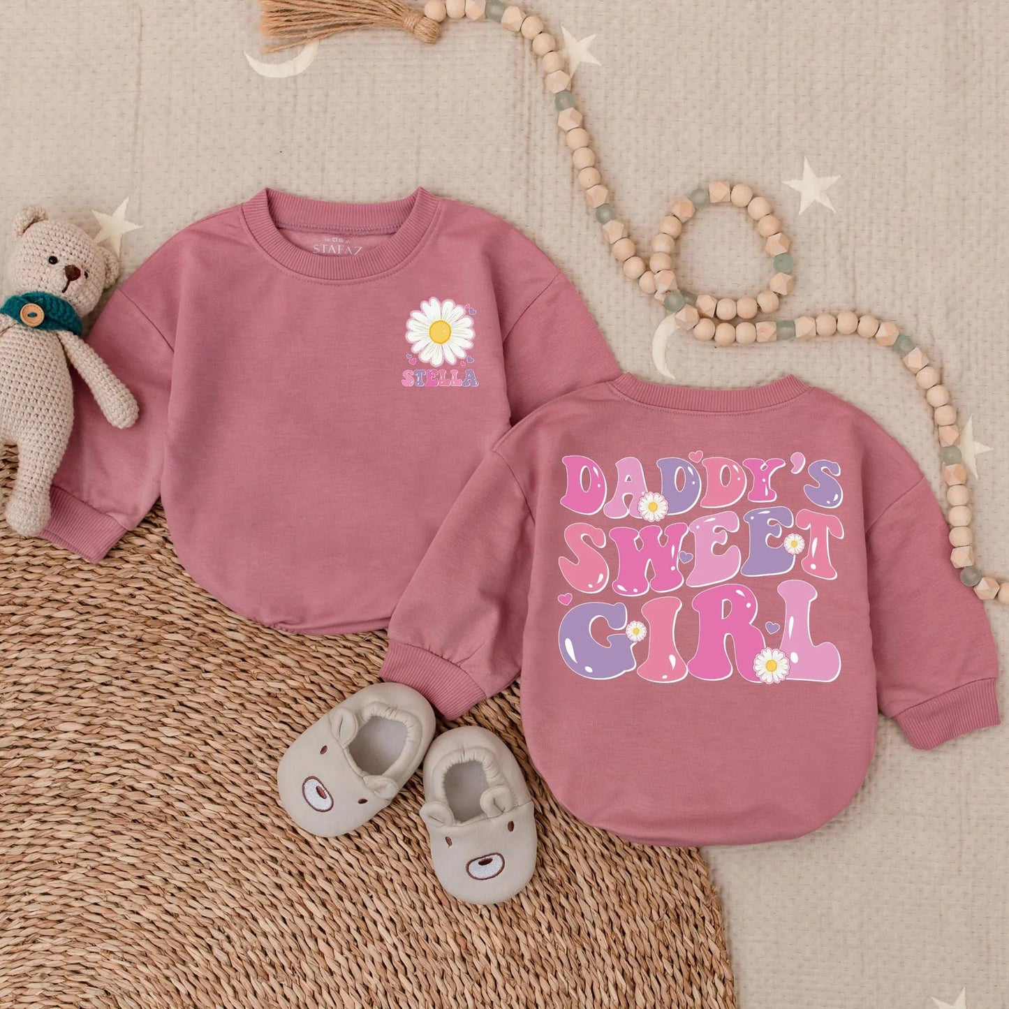Custom Name Daddy's Sweet Girl Bubble Romper, Soft Infant Bodysuit for Summer Baby Girl Outfits, Adorable Father's Day Gift Idea