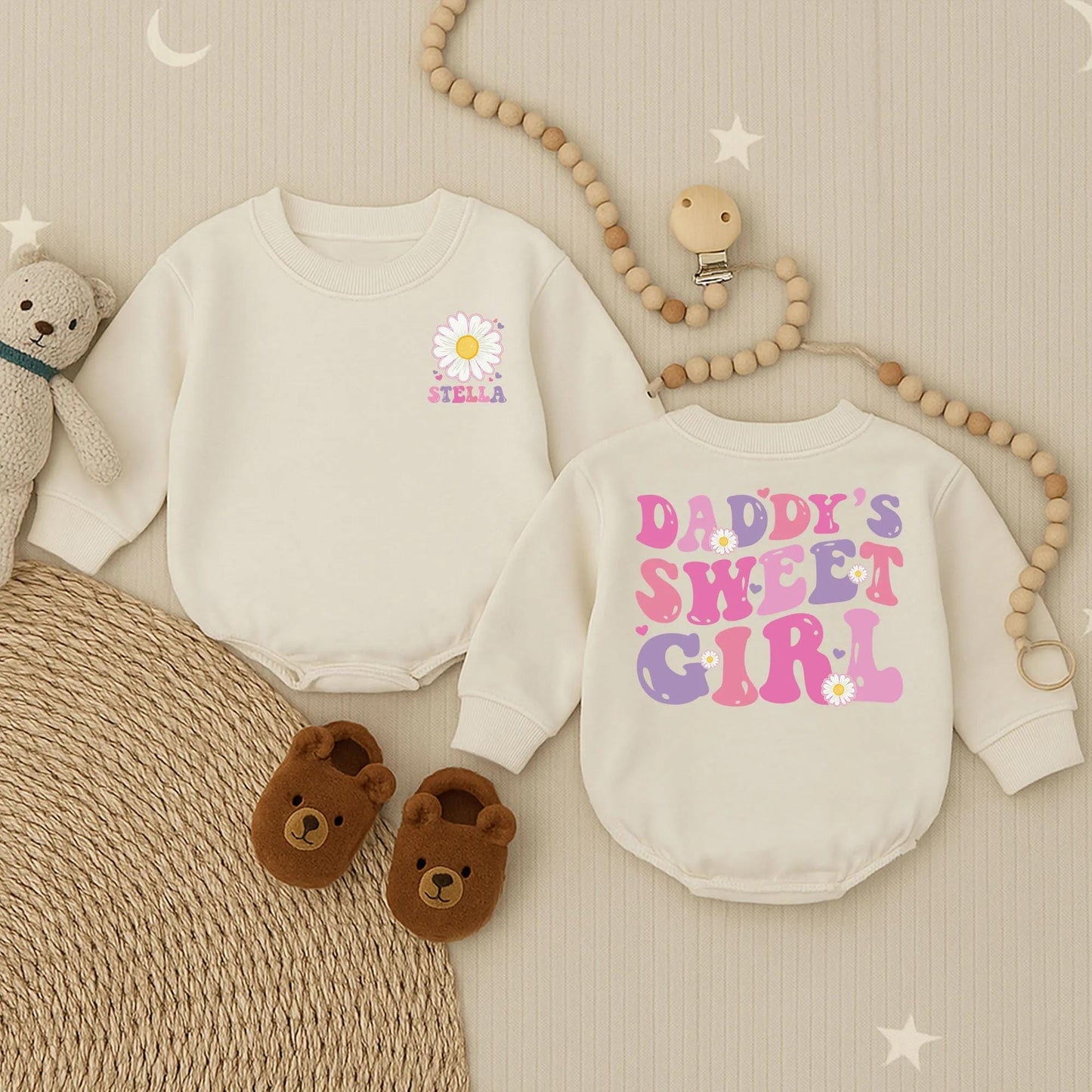 Custom Name Daddy's Sweet Girl Bubble Romper, Soft Infant Bodysuit for Summer Baby Girl Outfits, Adorable Father's Day Gift Idea