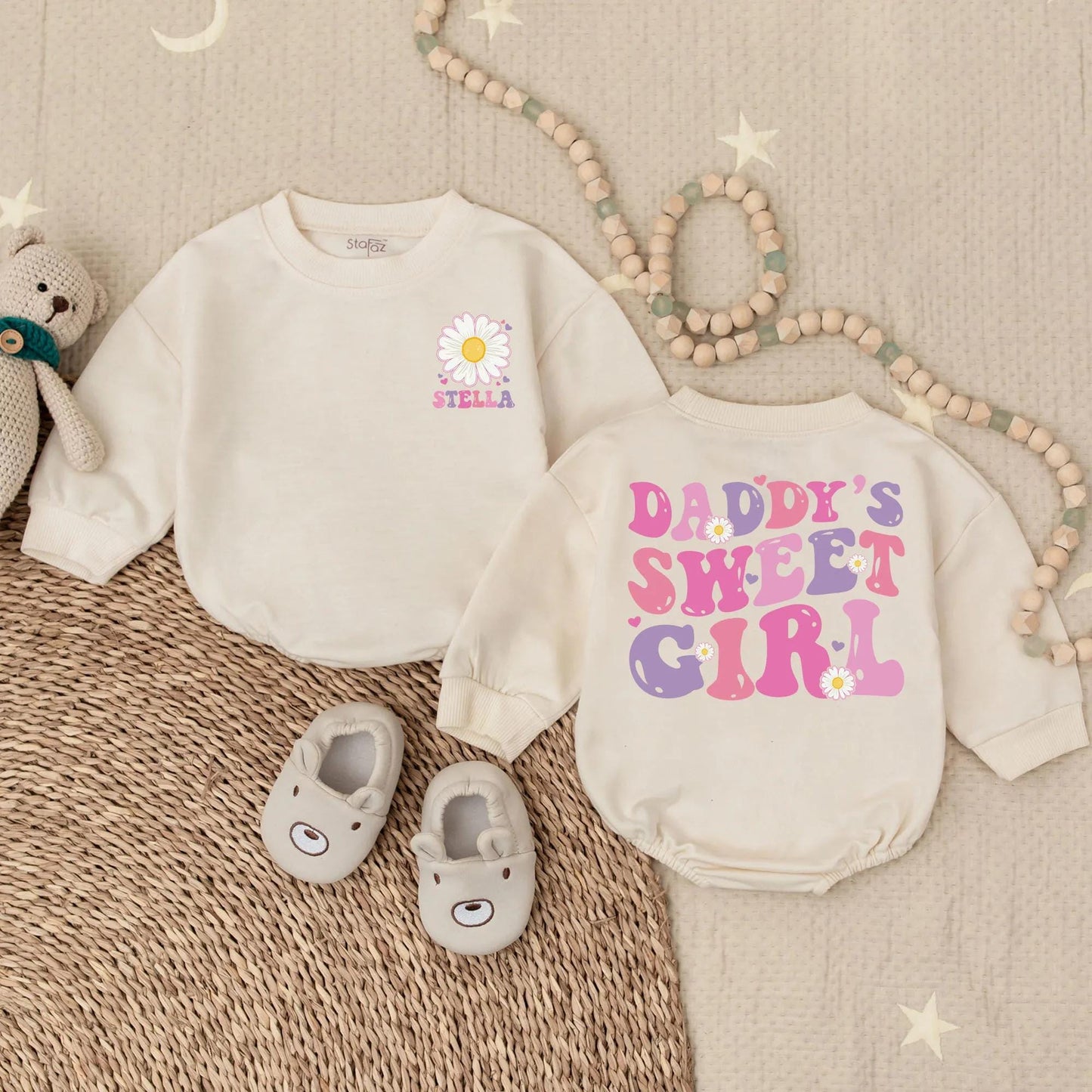 Custom Name Daddy's Sweet Girl Bubble Romper, Soft Infant Bodysuit for Summer Baby Girl Outfits, Adorable Father's Day Gift Idea