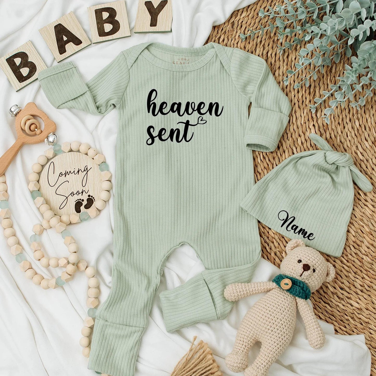 Heaven Sent Personalized Baby Bodysuit Custom Angel Name Newborn Outfit Baby Shower Gift Coming Soon