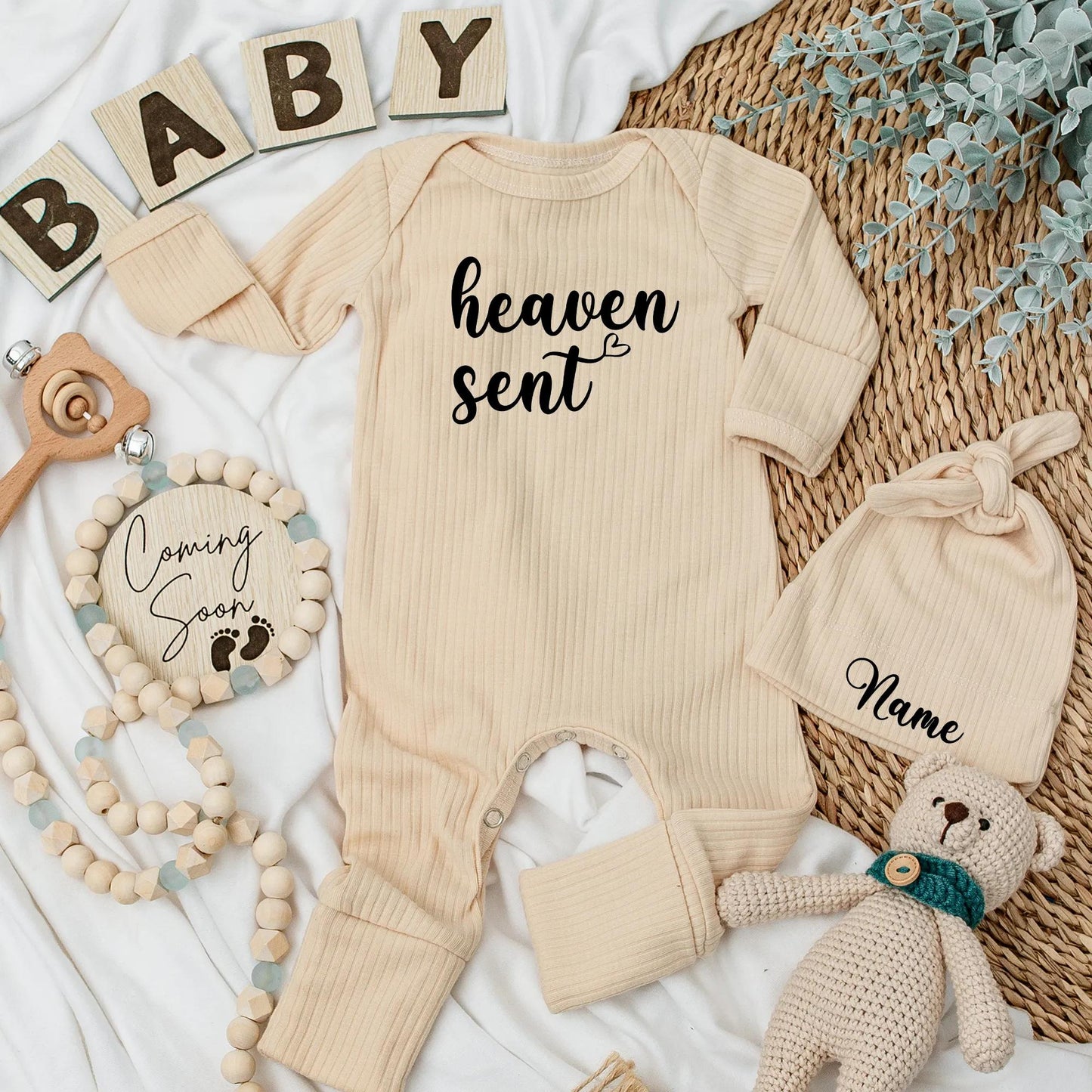 Heaven Sent Personalized Baby Bodysuit Custom Angel Name Newborn Outfit Baby Shower Gift Coming Soon
