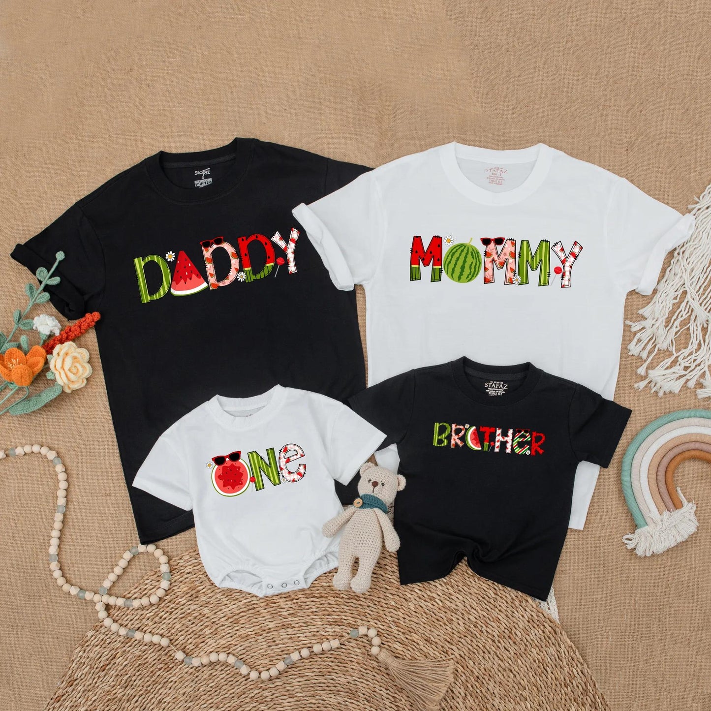 Watermelon Birthday Family Shirts Matching Summer Outfits Toddler First Birthday Sweet One In A Melon Mommy Dad Brother Sister Party