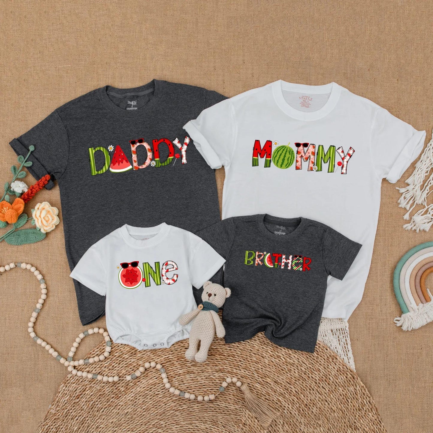 Watermelon Birthday Family Shirts Matching Summer Outfits Toddler First Birthday Sweet One In A Melon Mommy Dad Brother Sister Party