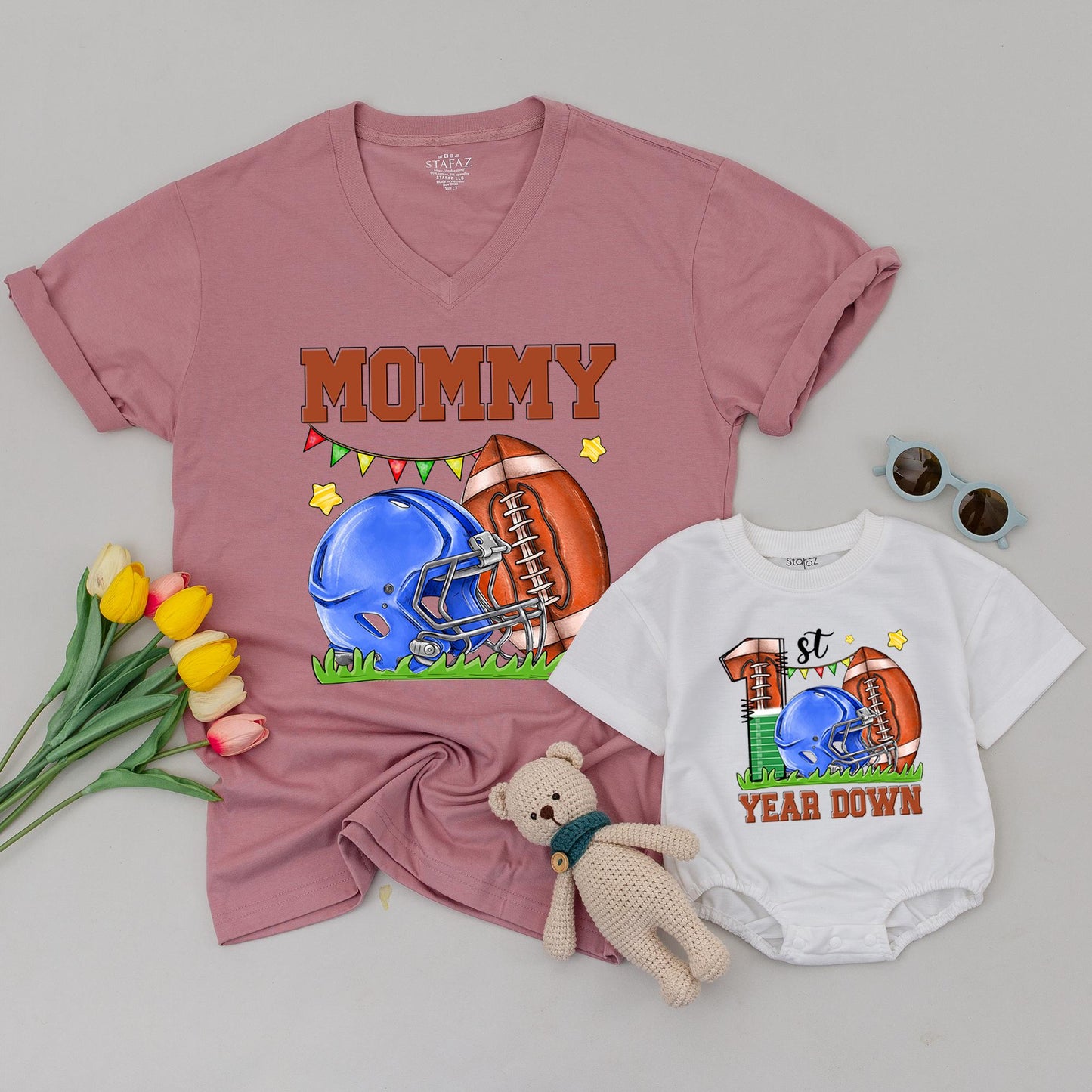 Football Birthday Shirt: 1st Year Down, Custom Family Tee for 2025 Party, Football Theme, First Birthday Boy Outfit