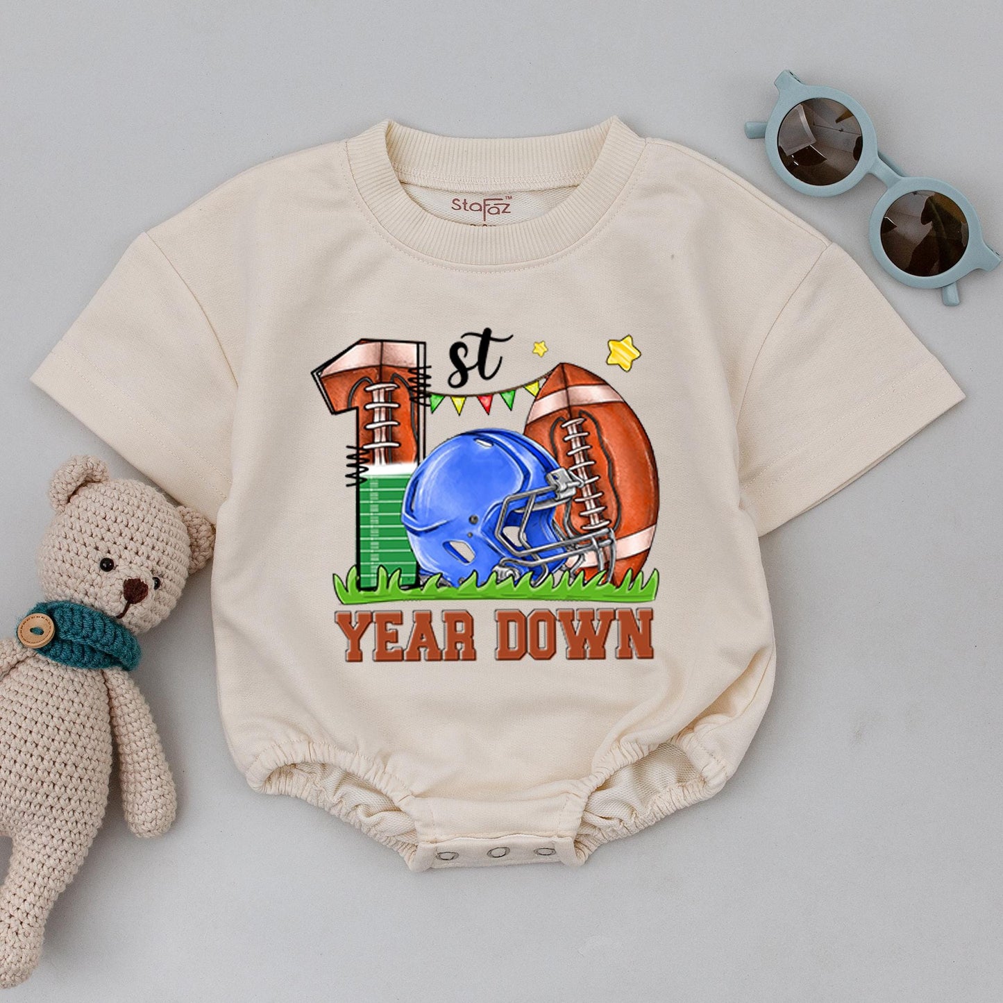 Football Birthday Shirt: 1st Year Down, Custom Family Tee for 2025 Party, Football Theme, First Birthday Boy Outfit