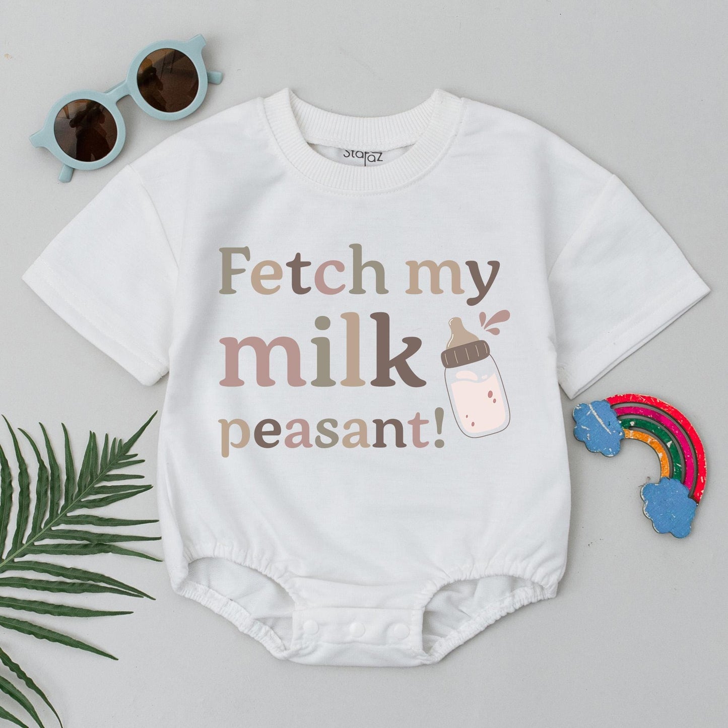 Fetch My Milk Baby Romper Cute Infant Bodysuit Newborn Outfit Adorable Milk Design Summer Clothes Baby Shower Gift Idea Retro Style Gift for New Mom 136