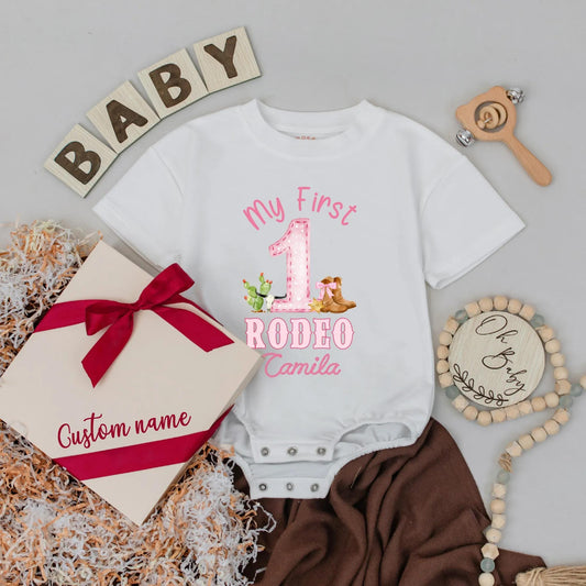 Personalized My First Rodeo Baby Girl Romper 1st Birthday Outfit Custom Western Toddler Clothes Cowgirl Gift