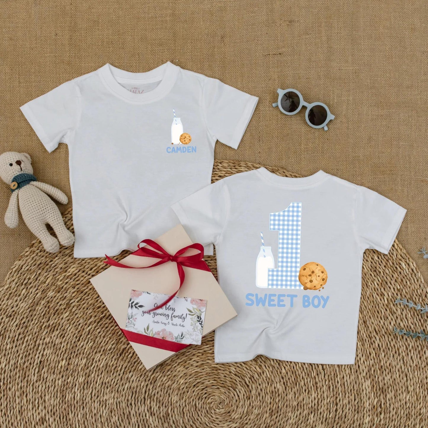 Custom Name One Sweet Boy Cookie Bubble Romper First Birthday Baby Boy Outfit Short Sleeves Summer Milk Cookies Party Theme Gift Apparel