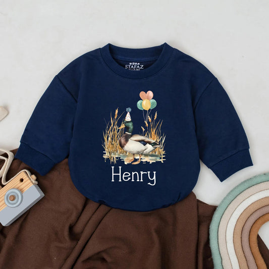 Personalized Mallard Duck Bubble Romper Birthday Outfit Farm Animal Theme Baby Boy Girl Cute Spring Summer First Celebration Gift