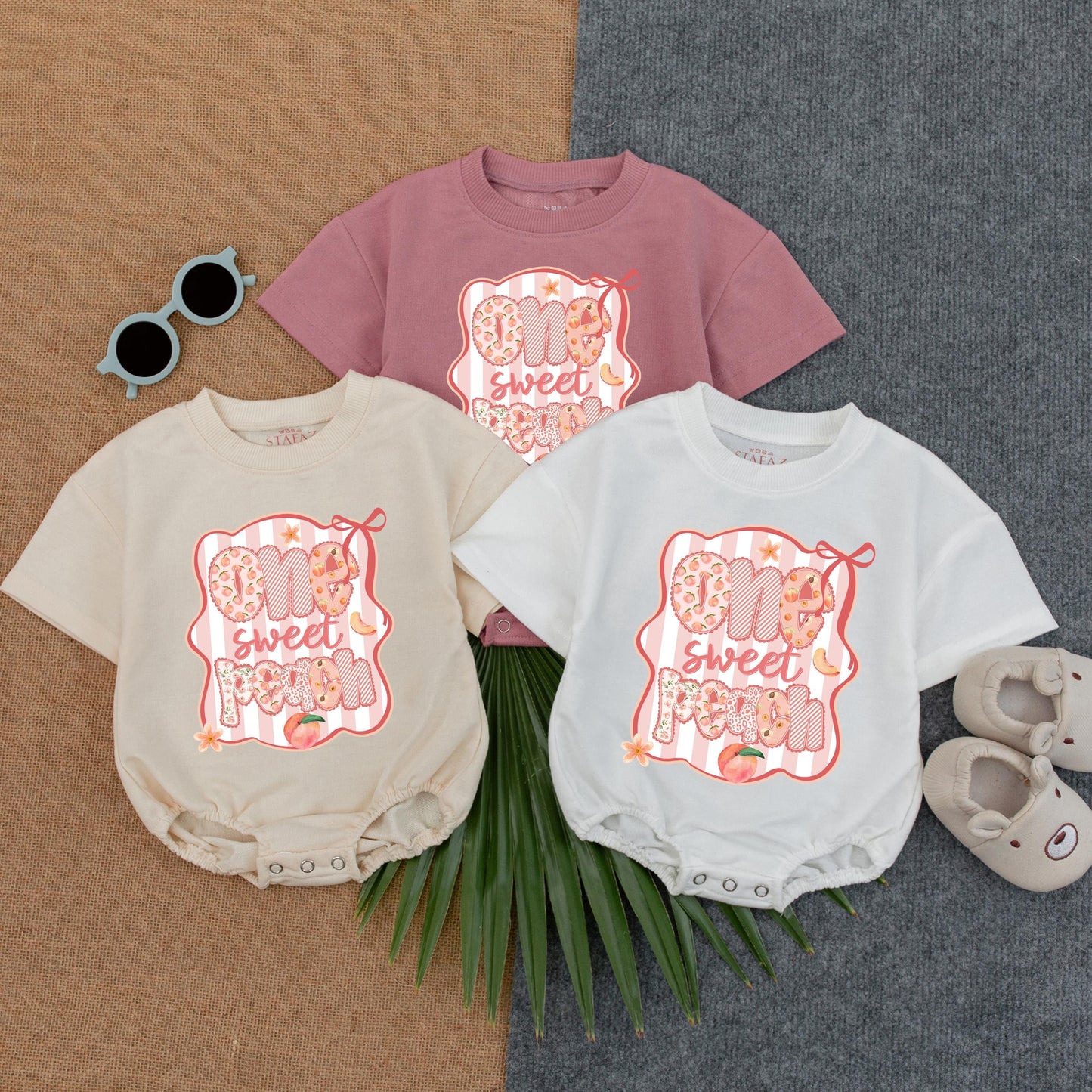 Sweet Little Peach Bubble Romper Baby Girl Outfit Custom Peach First Birthday Baby Shower Gift Adorable Peachy Design