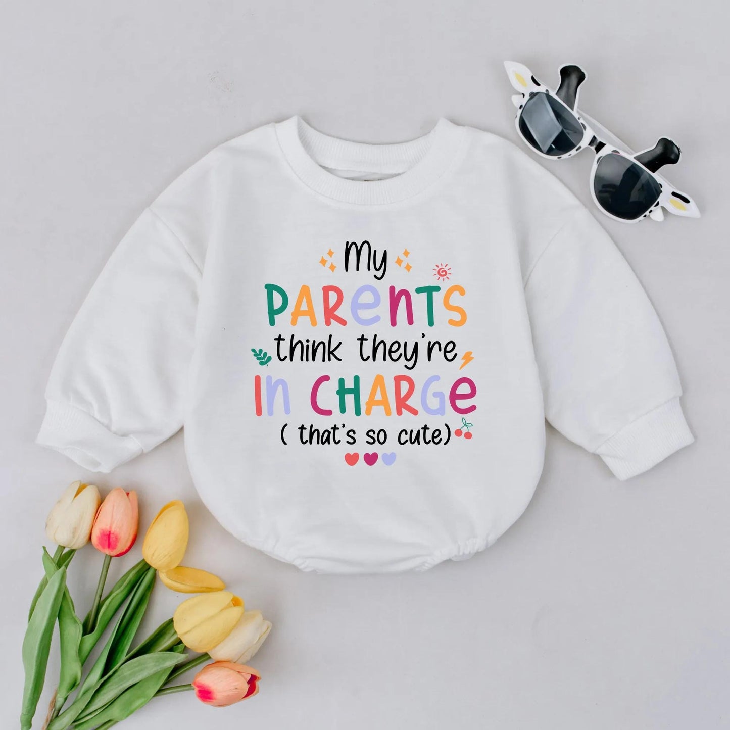My Parents Think They're In Charge Baby Romper, Funny Bubble Outfit, Long Sleeve Infant Bodysuit, Cute Baby Shower Gift, Gender Neutral