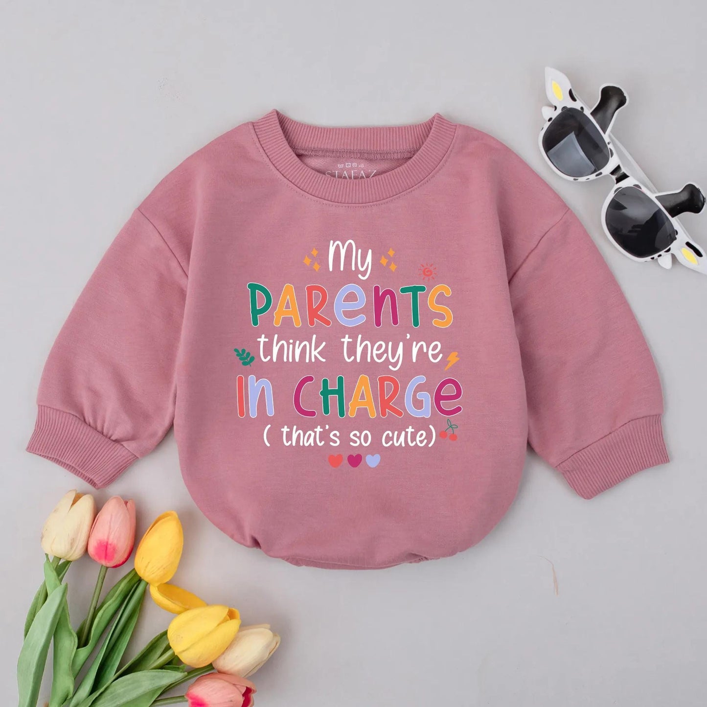 My Parents Think They're In Charge Baby Romper, Funny Bubble Outfit, Long Sleeve Infant Bodysuit, Cute Baby Shower Gift, Gender Neutral