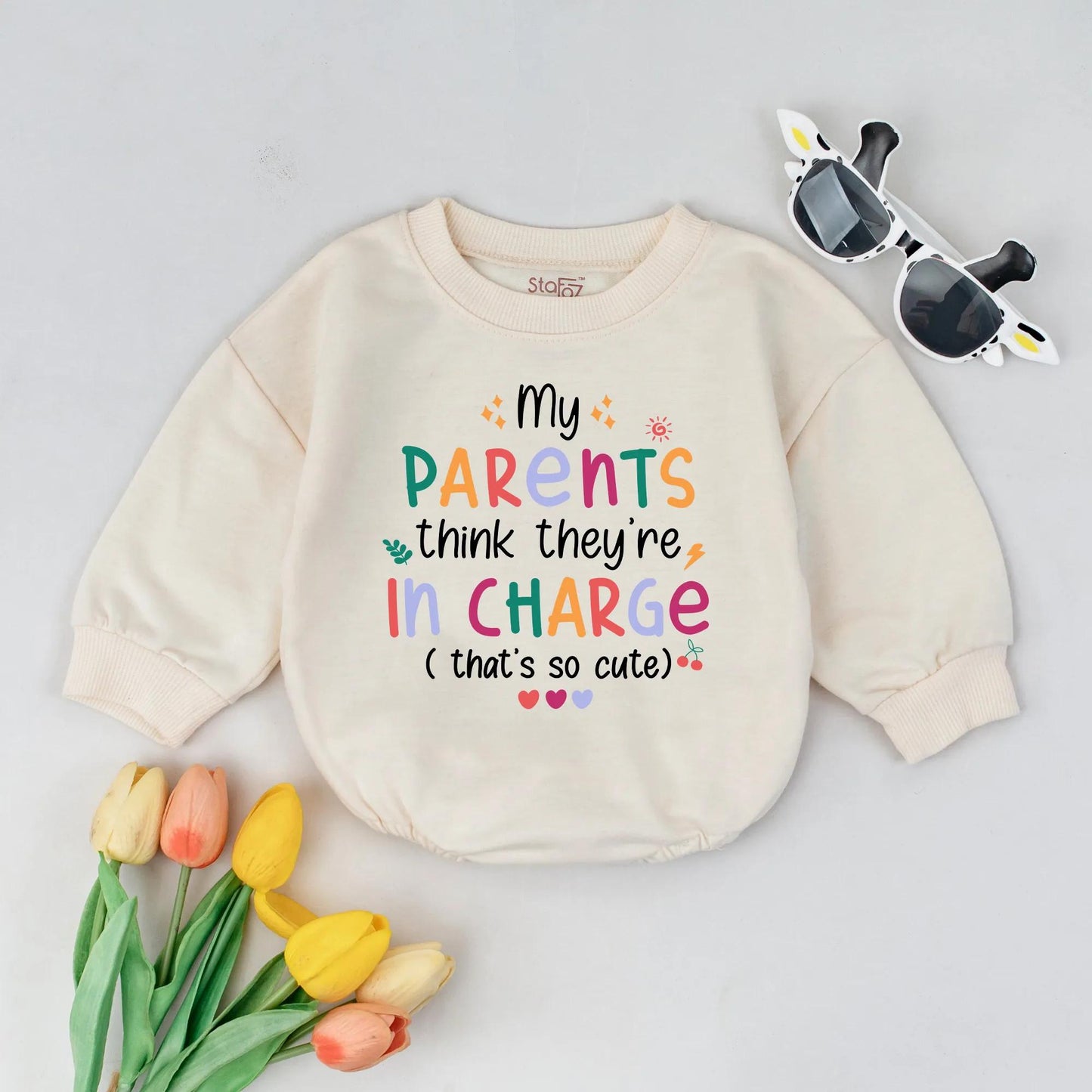 My Parents Think They're In Charge Baby Romper, Funny Bubble Outfit, Long Sleeve Infant Bodysuit, Cute Baby Shower Gift, Gender Neutral