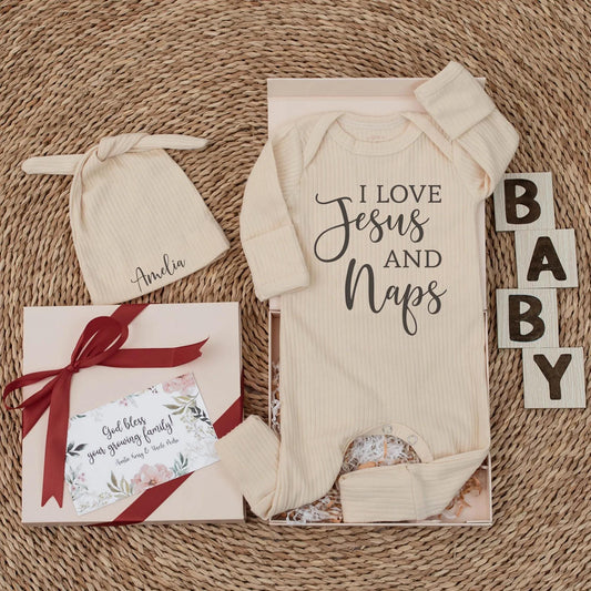 I Love Jesus and Naps Baby Bodysuit - Christian Newborn Outfit, Funny Religious Gift, Cute Faith Shirt, Trendy Design, Soft Cotton Clothes (139 chars)