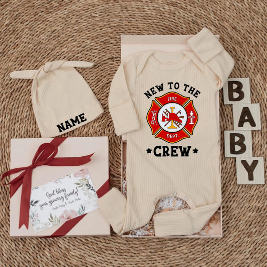 New to the Crew Firefighter Baby Bodysuit, Custom Newborn Fire Department Outfit, Adorable Fireman Dad Gift Soft Cotton Baby Clothes
